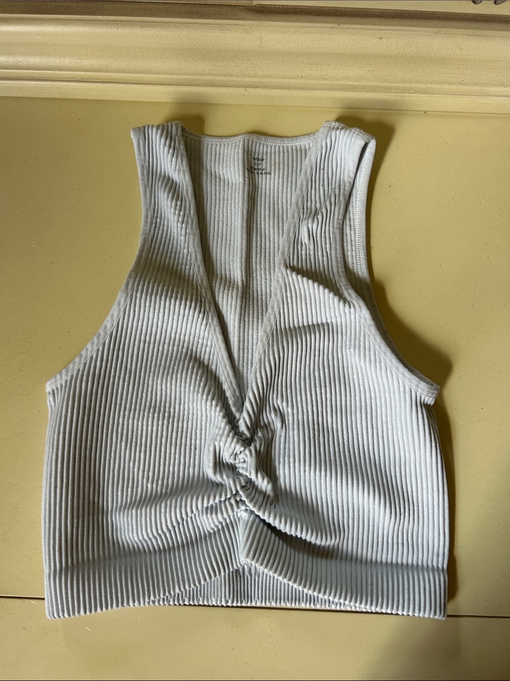 aerie White Ribbed Knot-Front Tank